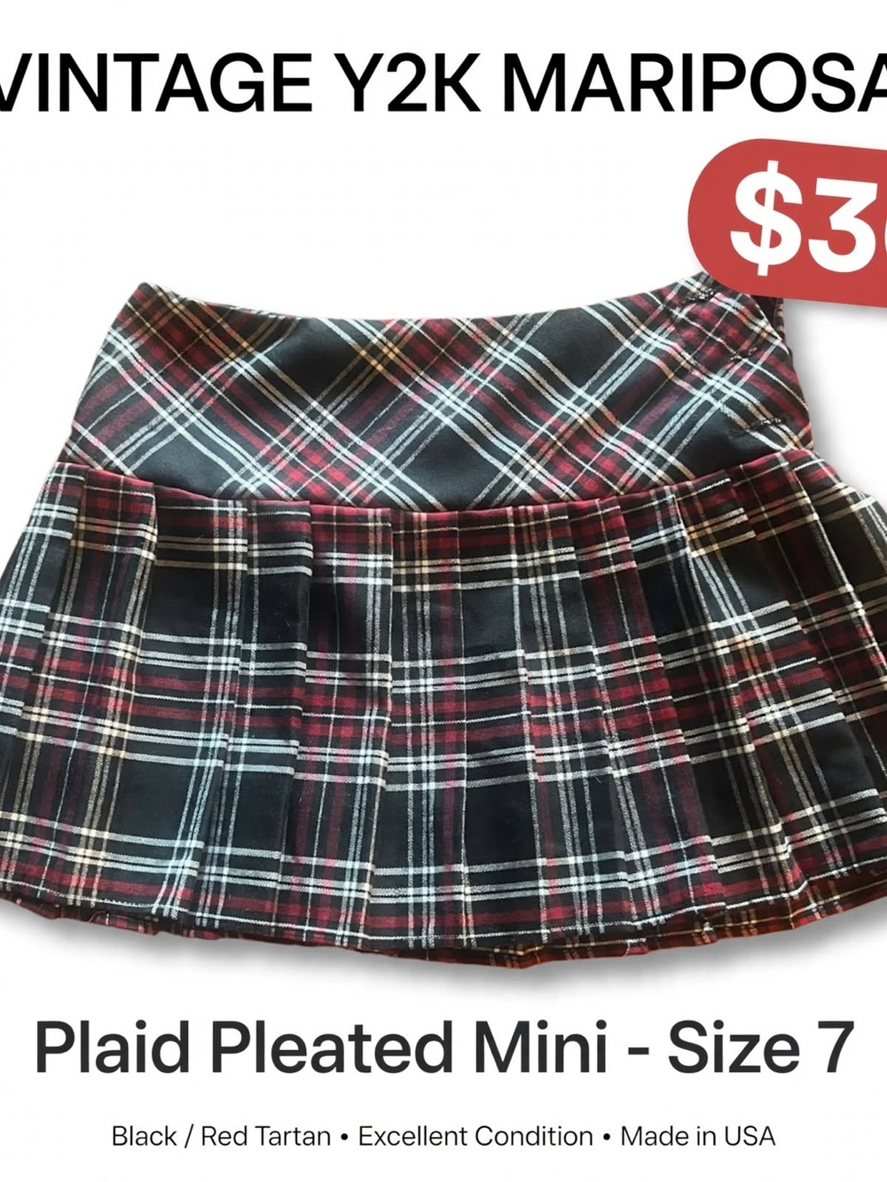 Mariposa Black & Red Plaid Pleated Mini Skirt
